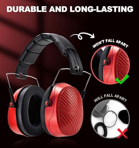 PROHEAR 038 Ear Protection Safety Earmuffs for Mowing, 28dB Noise Reduction Passive Hearing Protector, Compact Foldable Headset for Shooting Construction Power Tools, Red - Image 6