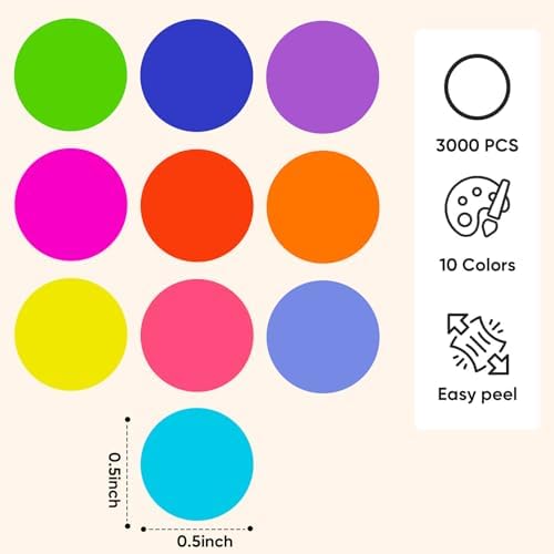 3000 PCS 1/2 Inch Colored Dot Stickers Round Color Coding Labels Circle Dots Labels Price Stickers Polka Circle Dots Sticker Label Sticker for Office, Classroom, Papers Etc - Image 2