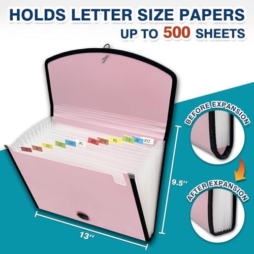 H4D 13-Pocket Accordion File Organizer, Expanding File Folder, Light Pink - Image 4