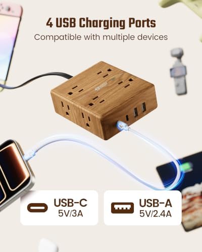 SUPERDANNY Brown Extension Cord 10Ft, Flat Plug Power Strip Surge Protector - Image 5
