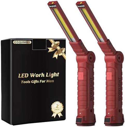 Coquimbo Tools Gifts for Men Dad Husband, Rechargeable LED Work Light Grill Accessories Magnetic Flashlight with Hanging Hook 5 Modes 360° Rotate Birthday Gifts for Him Grandpa (2 Pack Red) by Coquimbo