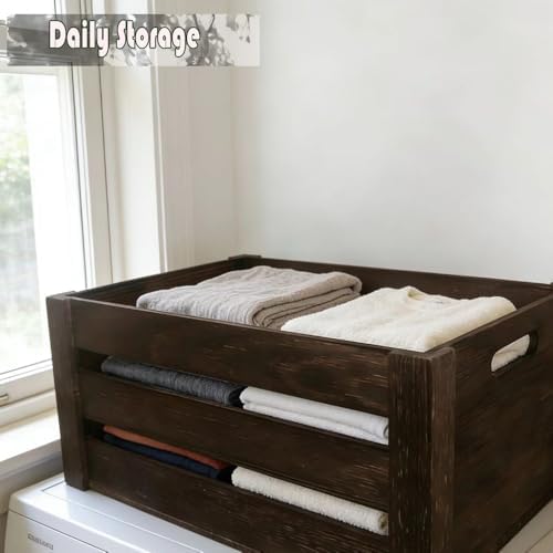 Rustic Wooden Crates Set of 3 - Reinforced Sturdy Wood Storage Crates with Cut-Out Handles, Assemble Easy Stackable Decorative Crates for Kitchen, Garage, Farmhouse - Image 5