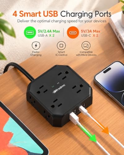 2 Prong Power Strip, WRXDMC 2 Prong to 3 Prong Outlet Adapter, Black, 1625W - Image 5