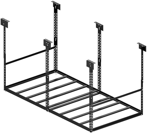 3x6 Ft Overhead Garage Storage Rack, 28-41 inch Height Adjustable Ceiling Mounted Organization Rack, 450 lbs Weight Capacity, 36"x72" Metal Rack for Garage Storage with Hanging Rods by STORKING