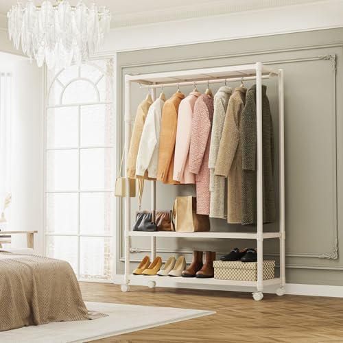 IZEUK Heavy Duty Rolling Garment Rack Wire Clothes Rack for Hanging Clothes (Gold, 3 Tier with 1 Rod, 17.7" D x 45.3" W x 70.3" H) - Image 2
