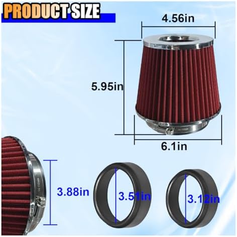 LAINLOY Universal Clamp-On Air Intake Filter for Cars, 76 89 102MM, Red - Image 2