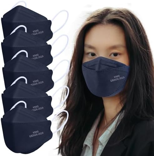 Borje KN95 Face Masks, 100 Pcs Disposable Face Masks, Navy Blue Mask Against PM2.5 from Fire Smoke & Dust Filter Efficiency 95% by Borje