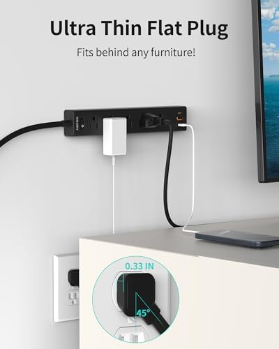 3FT Surge Protector Power Strip, 1700J, 5AC&1A2C, Flat Plug Extension Cord - Image 4