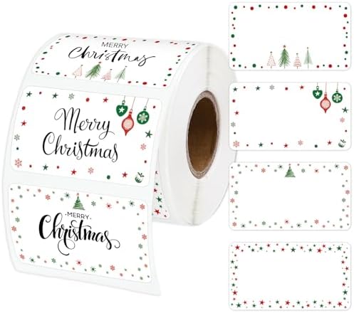 Whaline Christmas Direct Thermal Labels Stickers Red Green Xmas Patterned Rectangle Self-Adhesive Printer Decals for DIY Candle Name Tag Logo Design, 500 Pcs by Whaline