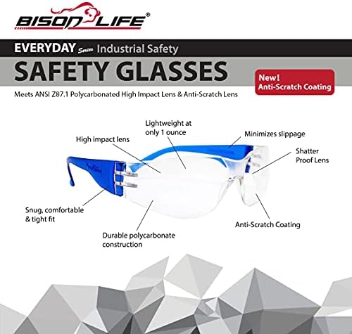 BISON LIFE Clear/Blue Safety Glasses for Men & Women, ANSI Z87.1, 144 Pack - Image 2