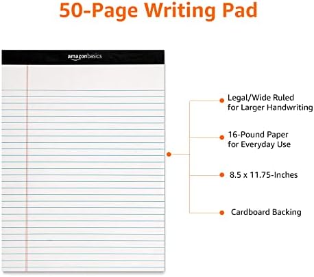 Amazon Basics Legal/Wide Ruled 8-1/2 by 11-3/4 Legal Pad, White, 600 Count (12 Pack of 50 Sheets) - Image 7