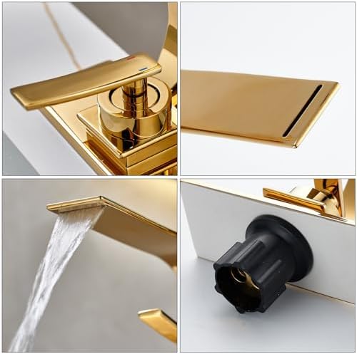 becola Modern Bathroom Sink Faucet, Single Handle Bathroom Faucets for Sink 1 Hole, Low Arc Touch On Faucet, Gold Hot and Cold Water Mixer Tap with Deck Plate - Gold - Image 5