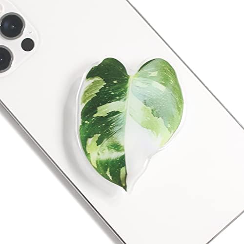 OnTheGrip Cute Acrylic Tropical Leaf Design Collapsible Expandible Mobile Phone Grip Stand Holder for Smartphone Tablet Cell Phone Accessory (Adhesive Type, Monstera Borsigiana) by OnTheGripofficial