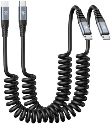 USB C Cable 3ft 2Pack USB C to USB C Charger Cable for Car, Coiled Type C by KIYODA
