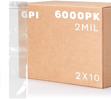 2" x 10" Zip Bags, 6000 Pack, 2 Mil, Reclosable for Incense Packaging, GPI by GPI