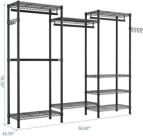 Golpart Heavy Duty Clothes Rack Metal Wardrobe with Adjustable Wire Shelves - Image 3