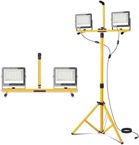 Work Lights with Stand 21000 Lumen, 2 Adjustable Heads Work Lights on Stand, with Adjustable and Foldable Tripod Light Stand for Outdoor Indoor Workshop Garage Construction Site Lighting by LightupEveryCorner