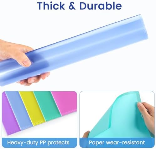 Sooez 50 Pack Clear Document Folder Project Pockets, Clear Plastic Folders Letter Size Plastic Document Folders Paper Poly Jacket Sleeves Folders Copy, 5 Assorted Colors - Image 5