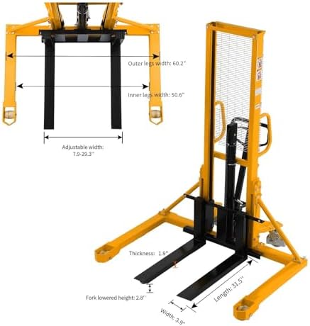 APOLLOLIFT Manual Pallet Stacker 1100lbs Capacity 63" Lift Height - Image 4