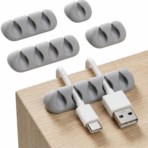 Cord Organizer for Desk, Nightstand Cable Holder, 5 Pack, Multislot, Grey by GLUIT