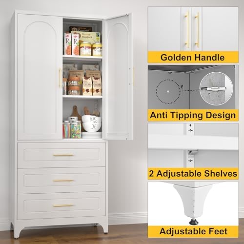 SteeLoong 75”Kitchen Pantry Cabinet, Metal Storage Cabinet with 3 Drawers - Image 4