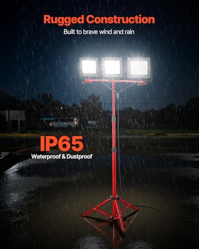 VEVOR LED Work Light with Stand, 21000 Lumens, Three-Head Portable Camping Light with Individual Switch, Tripod Stand, 10.83 ft Power Cord, for Indoor Outdoor Job Site Construction, IP65 Waterproof - Image 5