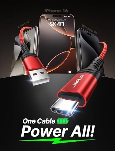 JSAUX USB C Cable [2-Pack 6.6ft], USB A to USB C for iPhone, Samsung, Red - Image 2