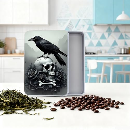 Large Metal Tins Box-7.1” x4.7”x2“ Rectangular Empty Storage Box With Lid Decorative Organizer Storage Tin Case For Office/Cookie/Candy/Jewelry/Photo/Letter-Bird Skull - Image 5