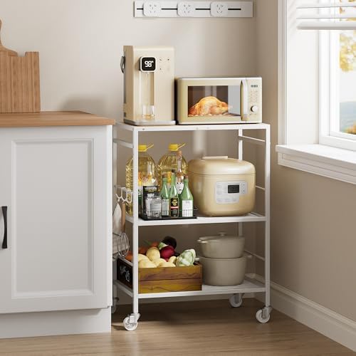 3 Tier Rolling Kitchen Microwave Cart, Utility Cart , Microwave Stand White by Unknown