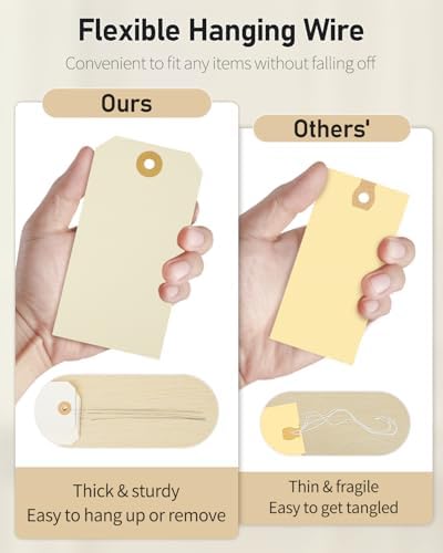 Uniclife 100 Pcs Manila Tags Blank Shipping Tag with Wire Attached 4.7 Inch Paper Hang Tag with Reinforced Eyelet Large Marking Writable Price Tags Inventory Label, 4.7" x 2 3/8" - Image 4
