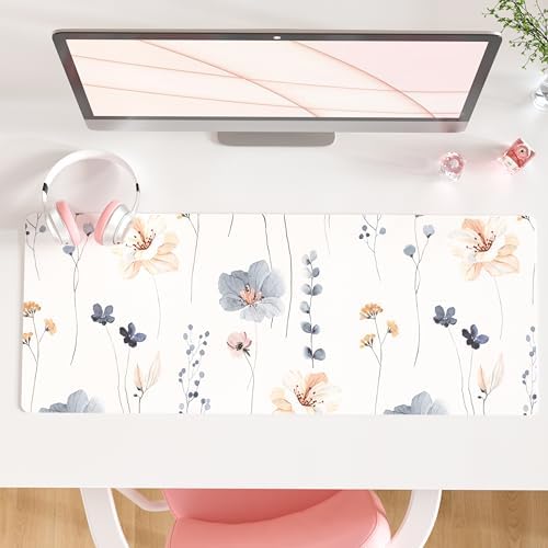 QIYI PU Leather Large Mouse Pad, Waterproof Desk Mat, 31.5" x 11.8", Sprigs by QIYI
