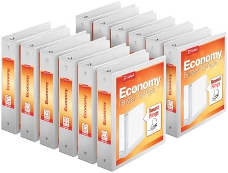 Cardinal Economy 3-Ring Binders, 2", Round Rings, Holds 475 Sheets, ClearVue Presentation View, Non-Stick, White, Carton of 12 (90641) by TOPSProducts