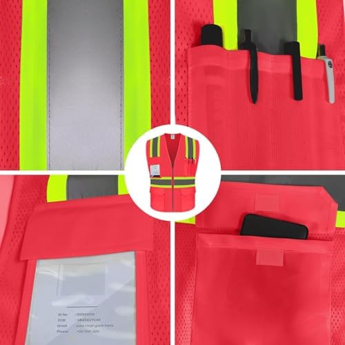 High Vis Vest for Men, Construction Safety Vest, Pink, 4XL - Image 4