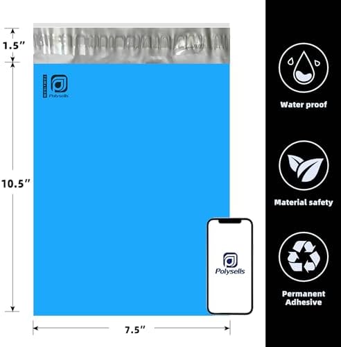 POLYSELLS 1000 pcs 7.5x10.5 Inches Blue Poly Mailers Shipping Envelopes, Strong Adhesive Sealing, Waterproof, and Tear-resistant Postal Mailing Bags for Clothing and Accessories - Image 2