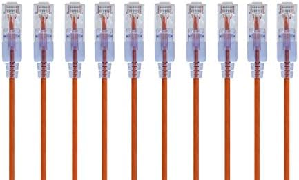 Monoprice SlimRun Cat6A Ethernet Patch Cable - Snagless RJ45 UTP Pure Bare Copper Wire 10G 30AWG 2ft Orange 10-Pack by Monoprice