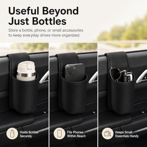 Leather Car Door Cup Holder Clip on Extra Large Drink Storage Pocket，Brown - Image 4