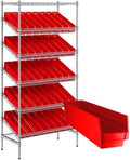 18" x 36" x 74" Heavy-Duty Commercial Chrome Shelving Unit with 40 Red Storage Bins - Metal Wire Utility Shelf for Tool, Office, Garage, and Warehouse Organization - Durable Storage Cabinet by Zedfire