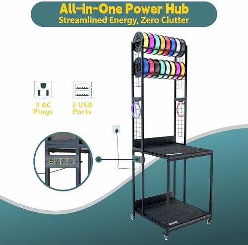 Heavy Duty PRT22 3D Printer Stand with Power Hub, High Density Polymer Vibration Damping Pads, Elevated Storage & Locking Wheels for Most Large Printers - Image 5