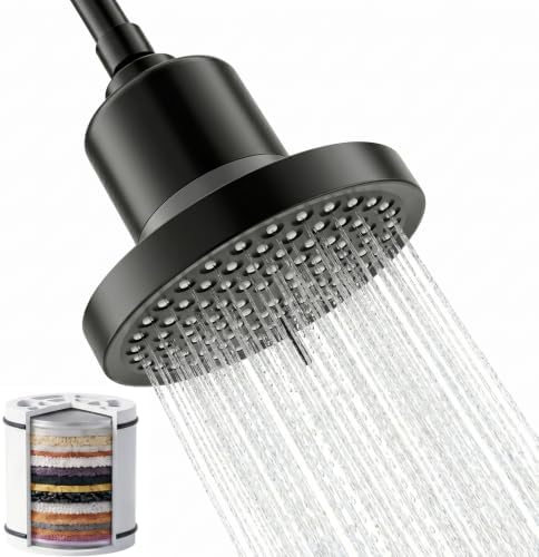 360 Degree Rotated Black Shower Head ＆ Filter COMBO ! Anti - Chlorine Hard Water Filtered Shower Heads 6 Inch- 7 Sprays High Pressure Showerheads with 25 Stage Filtration for Adult and Baby by WCQQProfetionalSanitaryWare