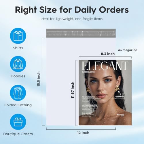Fuxury Poly Mailers 12x15.5" 50 Pack,Shipping Bags For Clothing,White - Image 2