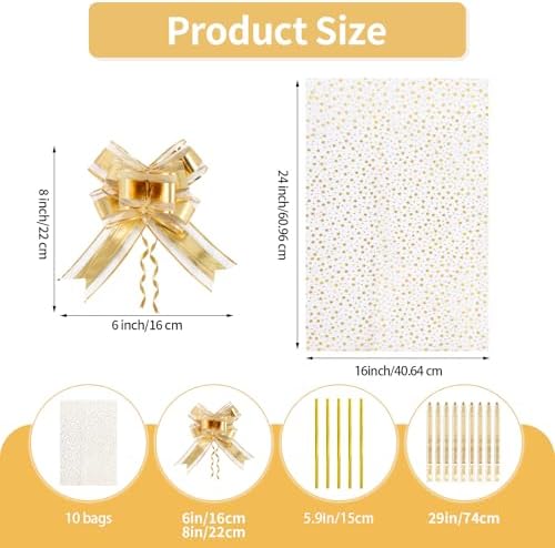 COQOFA 10 Pieces Large Cello/Cellophane Bags 16x 24 Inches Clear Basket Gift Bags Gold Star Printed OPP Plastic Cellophane Wrap for Baskets Gift Packaging with Gold Pull Bows - Image 3
