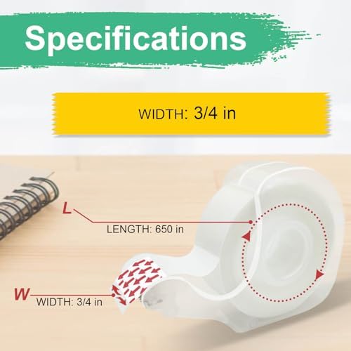 Tape Bulk, Clear Tape, Invisible, Matte Finish, Writable, 3/4 in x 650 in, Transparent Tape, 12 Rolls with Dispensers, Ideal for Gift Wrapping, School Supplies & Office Use - Image 3