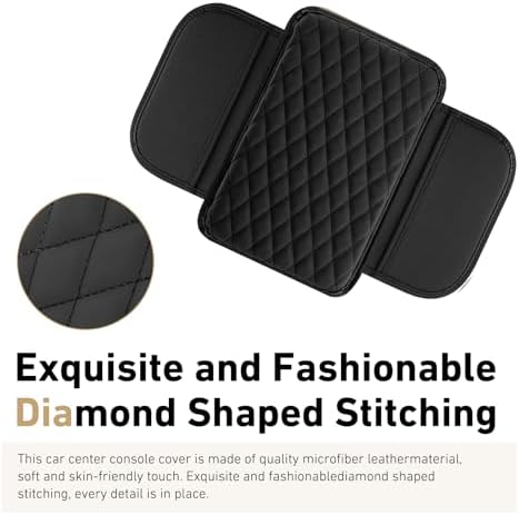 Center Console Cover, Armrest Cushion with 2 Storage Bags, Microfiber Leather Waterproof Pad for Car SUV Truck, Universal Interior Accessories (Black) - Image 3
