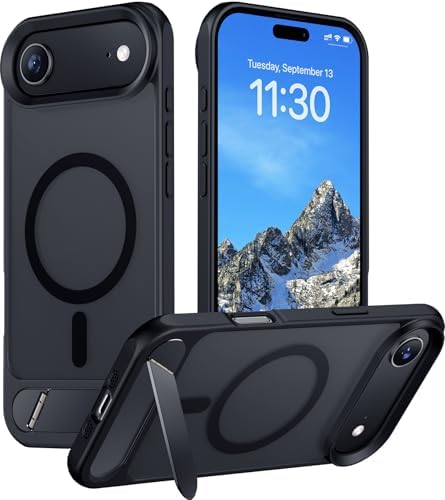 Temdan Designed for iPhone Air Case, [Built-in Invisible Kickstand][Compatible with MagSafe][Military Grade Shockproof] Slim Translucent Matte Phone Case for iPhone 17 Air 6.5 inch (Black) by Temdan