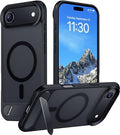 Temdan Designed for iPhone Air Case, [Built-in Invisible Kickstand][Compatible with MagSafe][Military Grade Shockproof] Slim Translucent Matte Phone Case for iPhone 17 Air 6.5 inch (Black) by Temdan