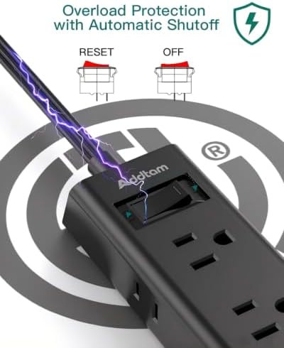Addtam Flat Plug Power Strip with 6 Outlet Extender, 3 FT Extension Cord Flat Wall Plug with Multiple Outlets, No Surge Protector for Cruise Ship, Travel, Dorm, Home Office, Cruise Essentials, Black - Image 6