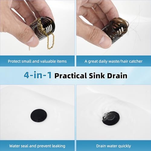 2PCS Bathroom Sink Drain Strainer Universal Metal Hair Catcher, Matteblack - Image 4