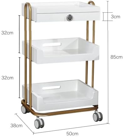 Beauty Cart Shelf 3-Tier Rolling Spa Cart Storage Rack W/Lockable Wheels Trolley Easy Organization & Mobility Solution,D - Image 7