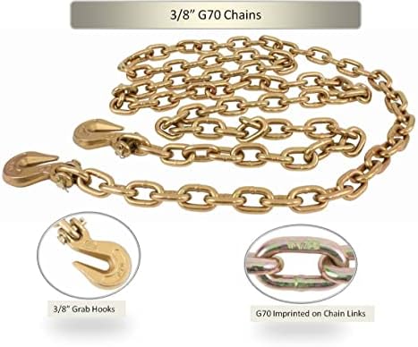 Mytee Products 3/8 Inch x 25 FT Grade 70 Binder Chain with Clevis Grab Hooks - G70 Transport Tow Chain - 6,600 Lbs Working Load Limit - Image 6