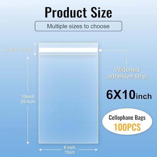 Self‑adhesive 100pcs 6X10 inch Clear Cellophane Bags Gift Wrap Treat Bags - Image 2